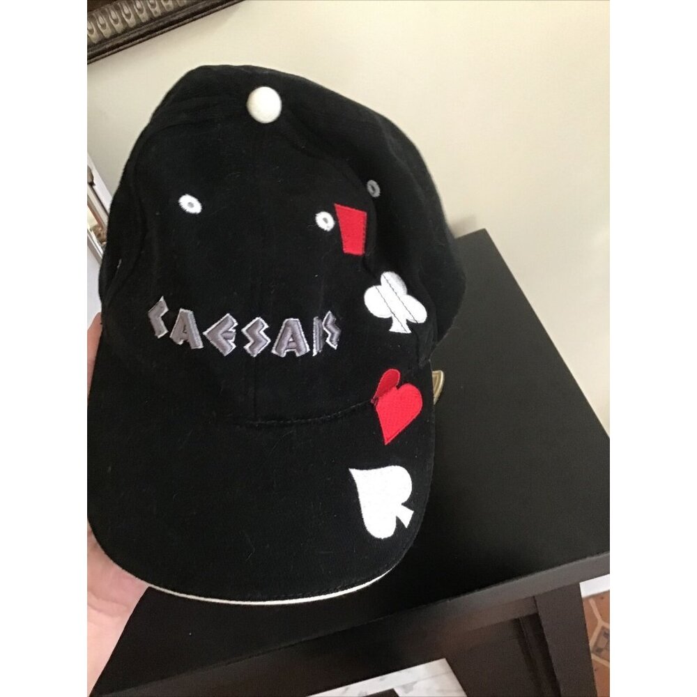 Caesars Palace Poker Hat Cap Black Cord Casino Vegas Hearts Spades Embroidered